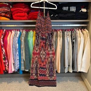 City Triangles navy/red print elastic waistband tie front strappy maxi dress S